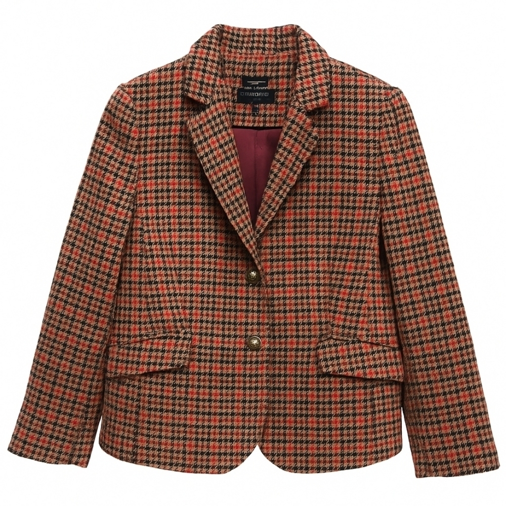Talbots Preppy Classic Career Shetland Aberdeen Wool Houndstooth Blazer 12P